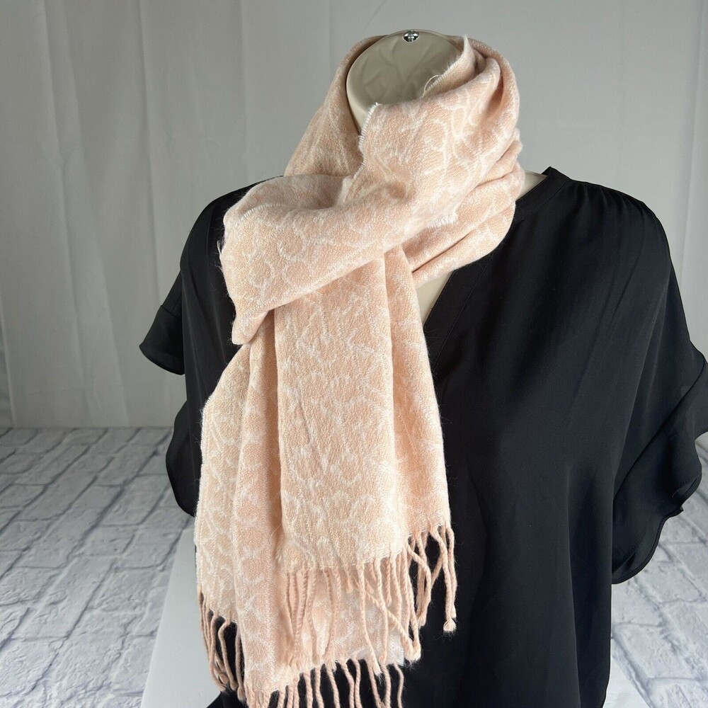 Calvin Klein Scarf Monogram CK Logo Print Wool Blend Scarf Pinky Peach 10.5"/70"